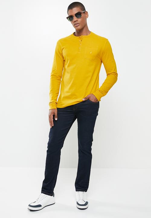 POLO - Mens pjc dru knit henley tee - mustard
