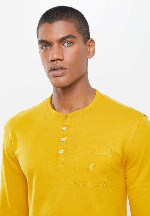 POLO - Mens pjc dru knit henley tee - mustard