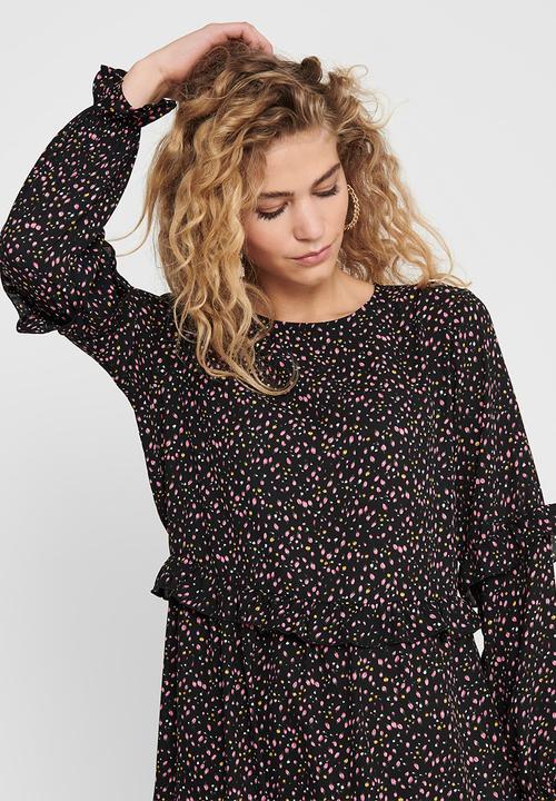 Jacqueline de Yong - Caroline long sleeve above calf dress - multi 