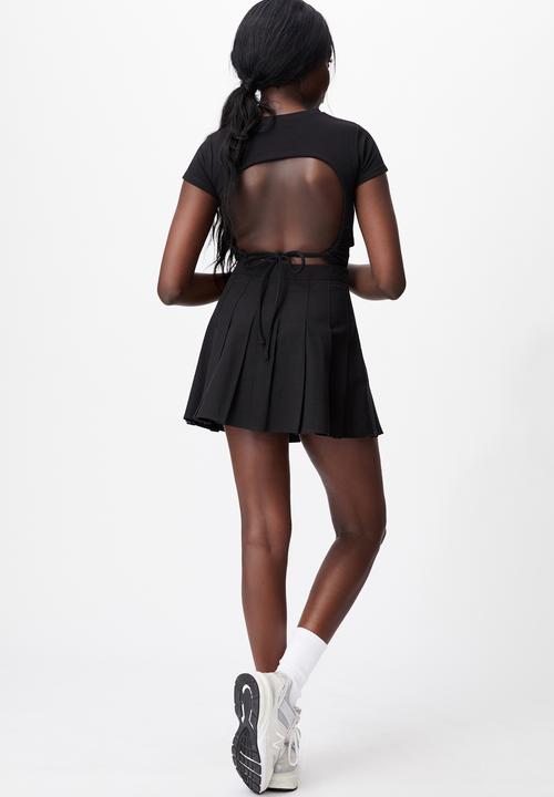 Factorie - Ruched short sleeve backless top - black
