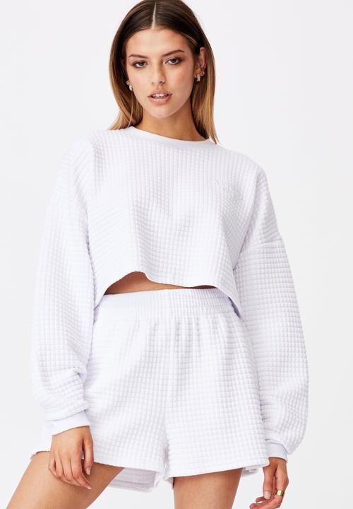 Factorie - Waffle cropped crew - white