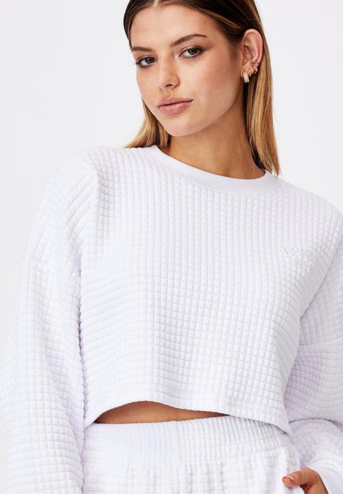Factorie - Waffle cropped crew - white