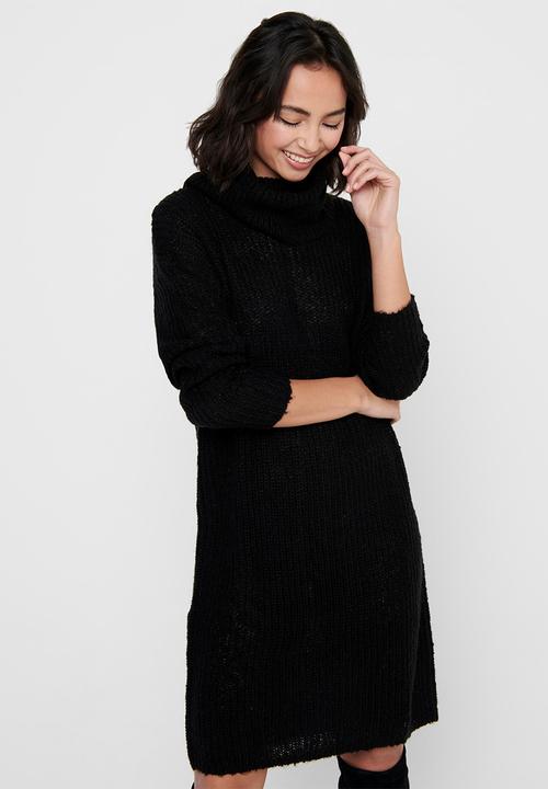 Jacqueline de Yong - Danilla long sleeve roll neck dress knit - black