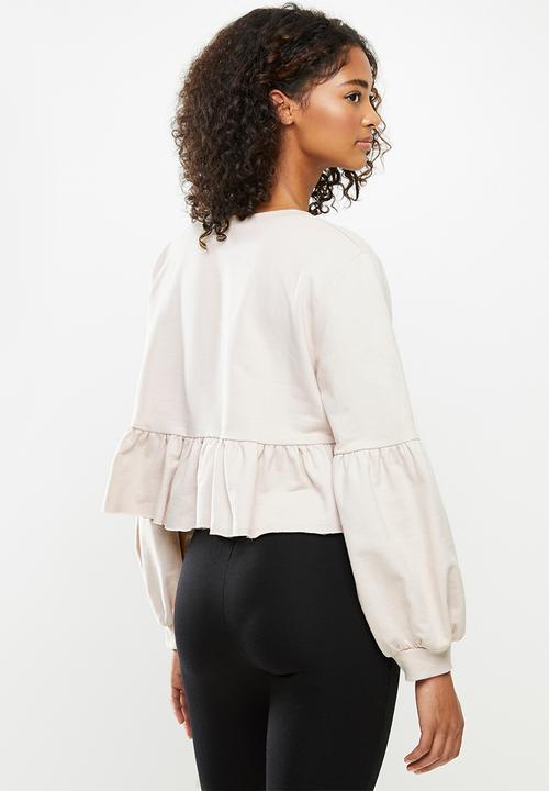 Blake - Fleece tiered cropped sweater - neutral
