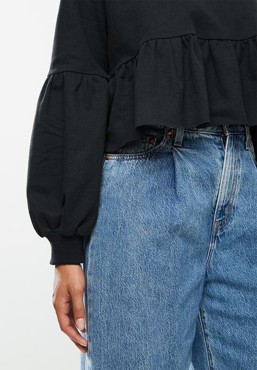 Blake - Fleece tiered cropped sweater - black