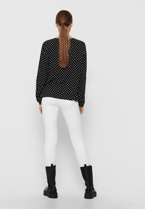 Jacqueline de Yong - Enzo long sleeve top - black & white 