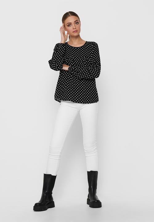 Jacqueline de Yong - Enzo long sleeve top - black & white 