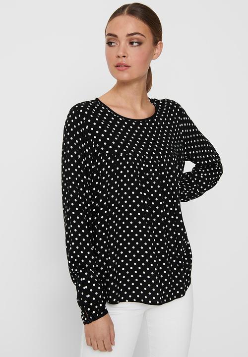 Jacqueline de Yong - Enzo long sleeve top - black & white 
