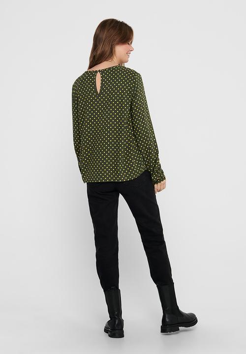 Jacqueline de Yong - Enzo long sleeve top - green & white 