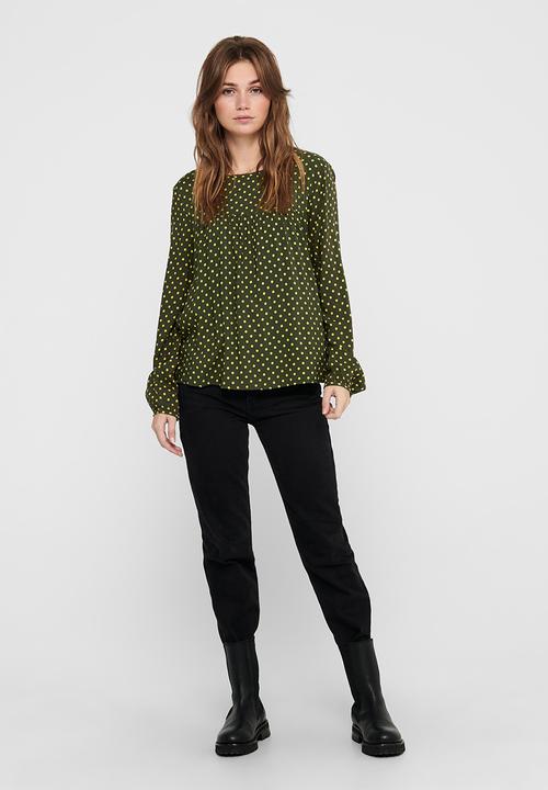 Jacqueline de Yong - Enzo long sleeve top - green & white 