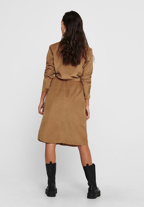 Jacqueline de Yong - Collins long sleeve corduroy shirt dress - tan