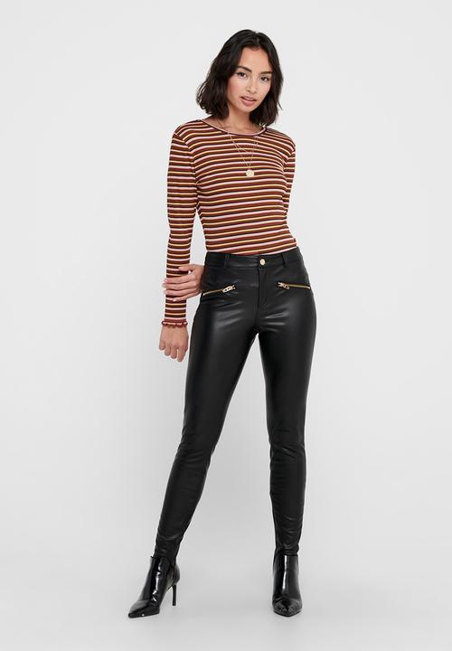 Jacqueline de Yong - Maya long sleeve stripe top - russet brown
