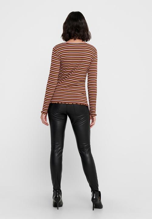 Jacqueline de Yong - Maya long sleeve stripe top - russet brown
