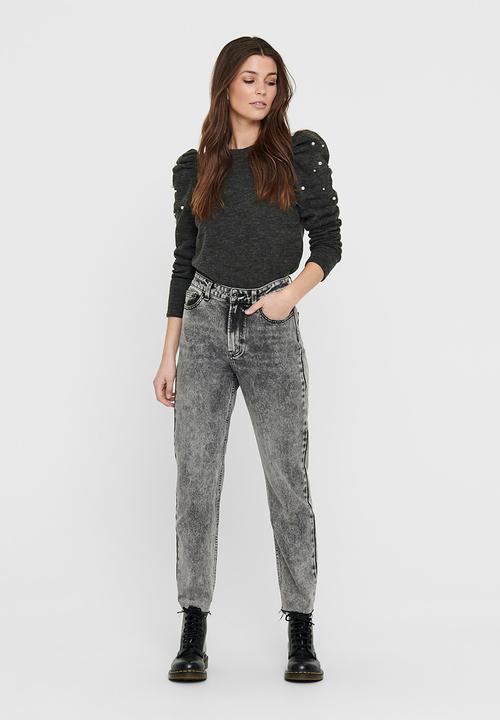 Jacqueline de Yong - Mielong sleeve pearl puff sleeve top - grey