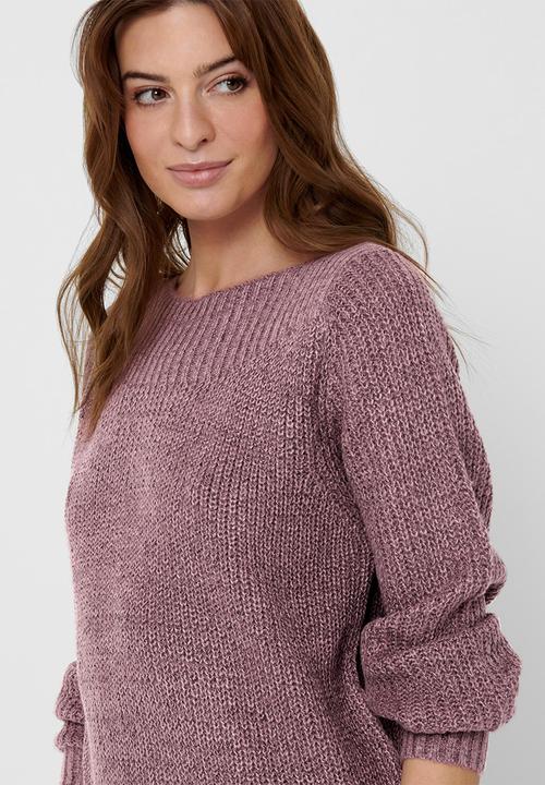 Jacqueline de Yong - Whitney megan long sleeve boatneck pullover knit - mauve