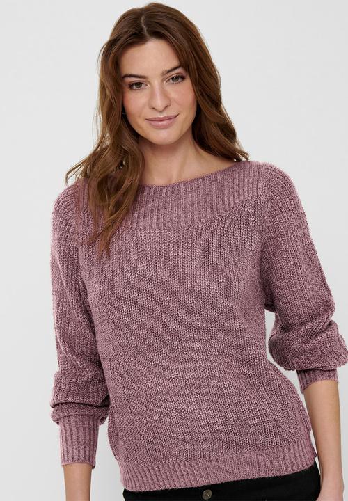 Jacqueline de Yong - Whitney megan long sleeve boatneck pullover knit - mauve