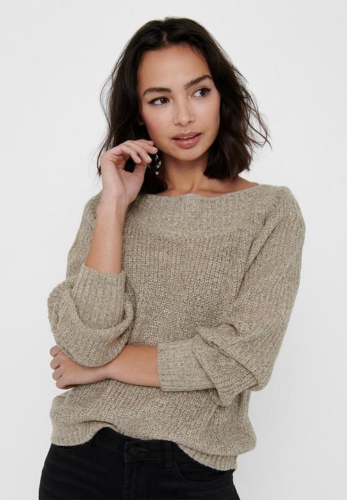 Jacqueline de Yong - Whitney megan long sleeve boatneck pullover knit - neutral