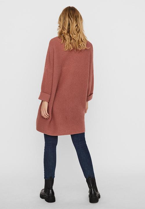 Vero Moda - Leanna 3/4 v-neck long knit - pink 