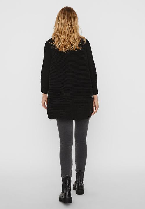 Vero Moda - Leanna 3/4 v-neck long knit - black