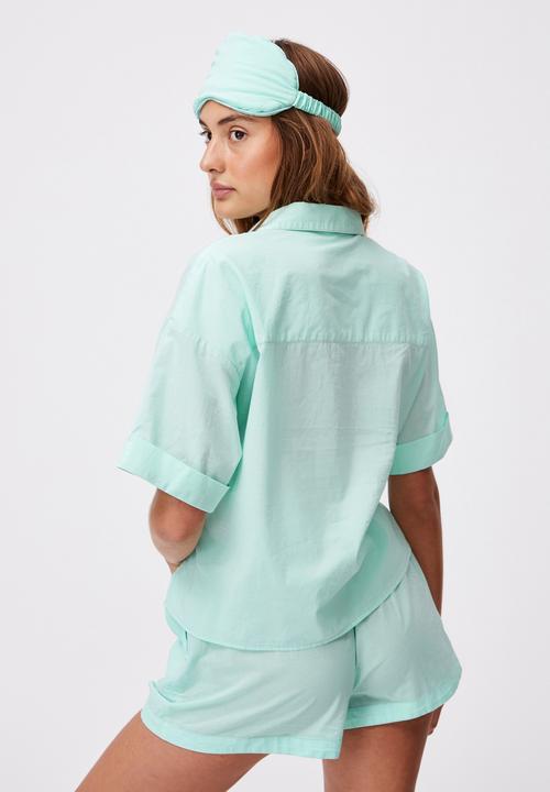 Cotton On - Washed woven sleep set - misty aqua