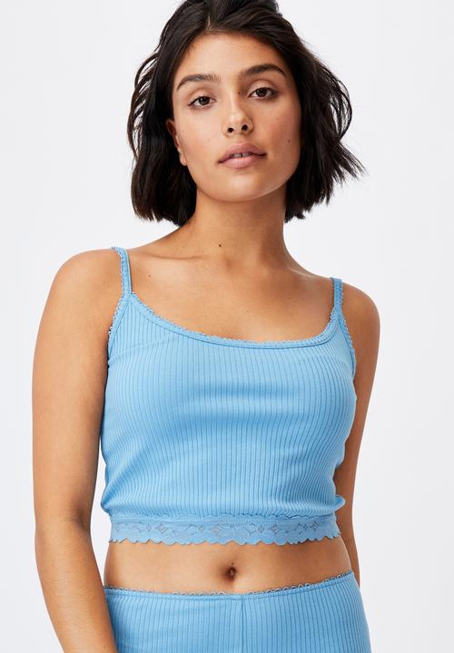 Cotton On - Rib lace sleep cami - blue