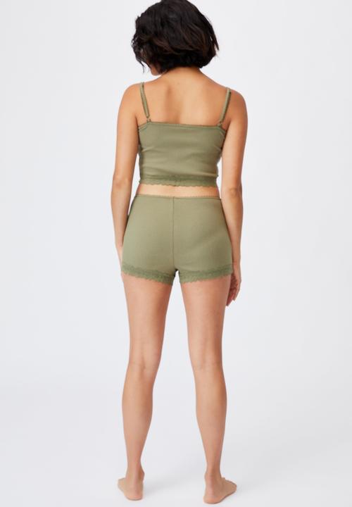 Cotton On - Rib lace sleep cami - olive