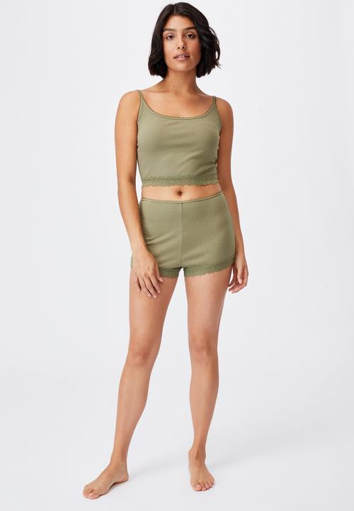 Cotton On - Rib lace sleep short - olive