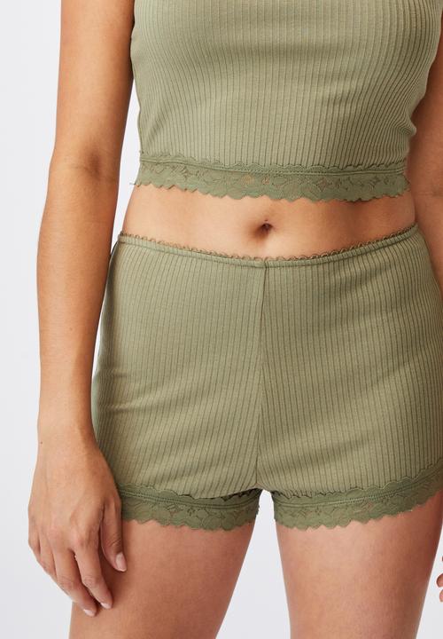 Cotton On - Rib lace sleep short - olive