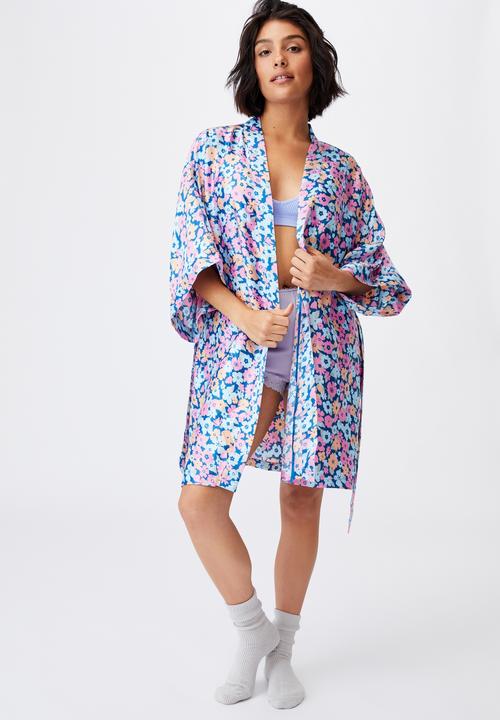 Cotton On - Satin robe - blue & pink 