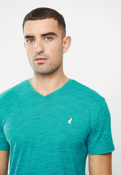 POLO - Mens oliver short sleeve v-neck space dye - teal