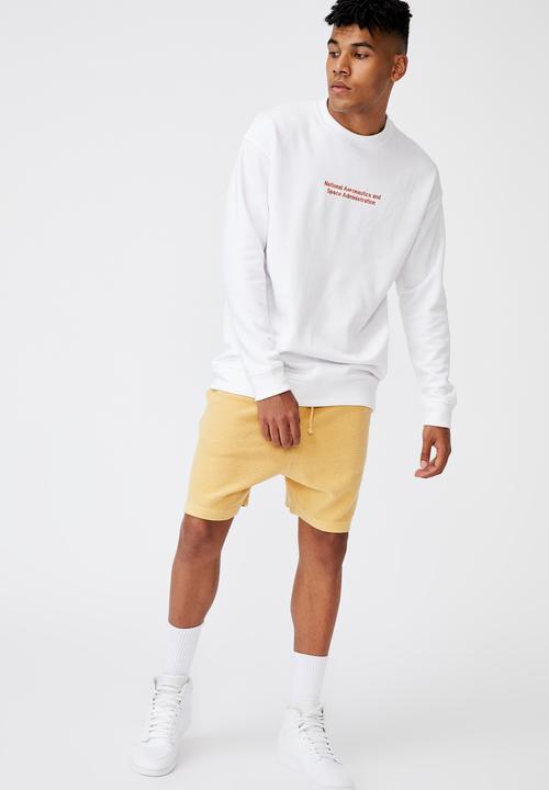 Factorie - Reverse fleece track short - washed chalk yellow