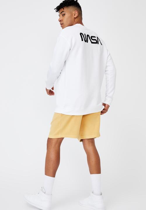 Factorie - Reverse fleece track short - washed chalk yellow