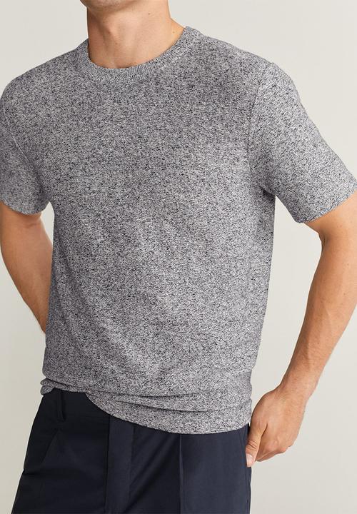 MANGO - Flecked linen-blend T-shirt grey