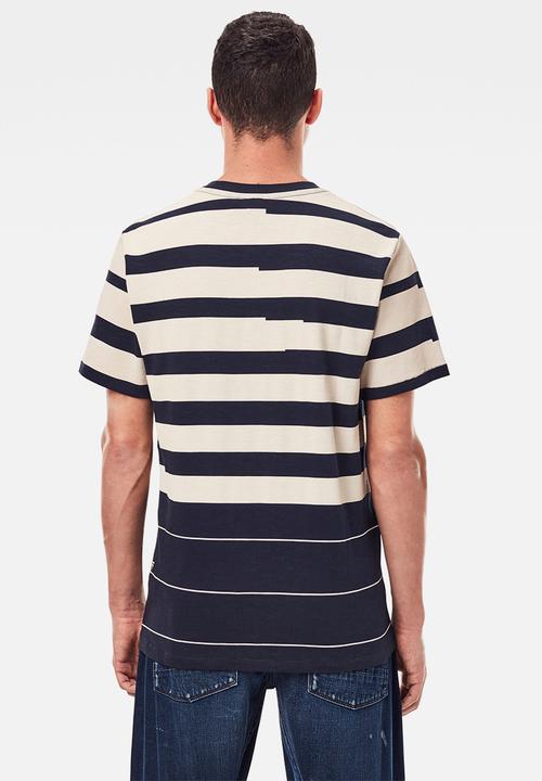 G-STAR - Pixelated stripe r short sleeve tee - black & beige