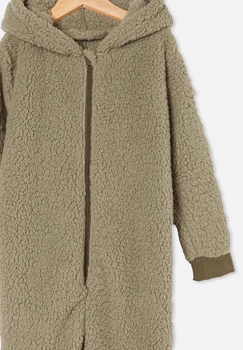 Cotton On - Boys all-in-one onesie teddy fleece - sage 