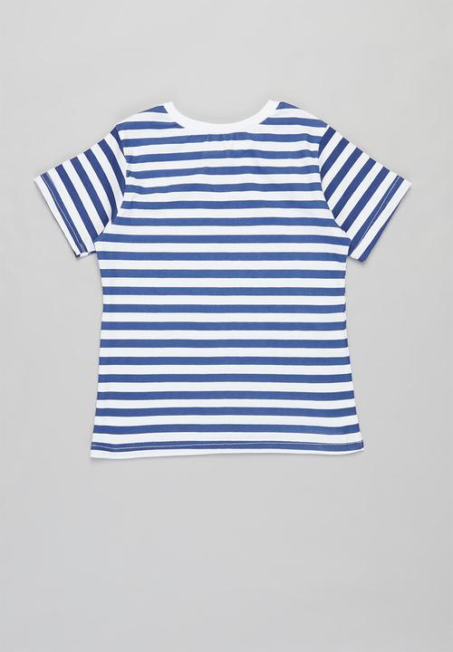 Pop Candy - Younger boys 2 pack stripe short sleeve tees - navy & white