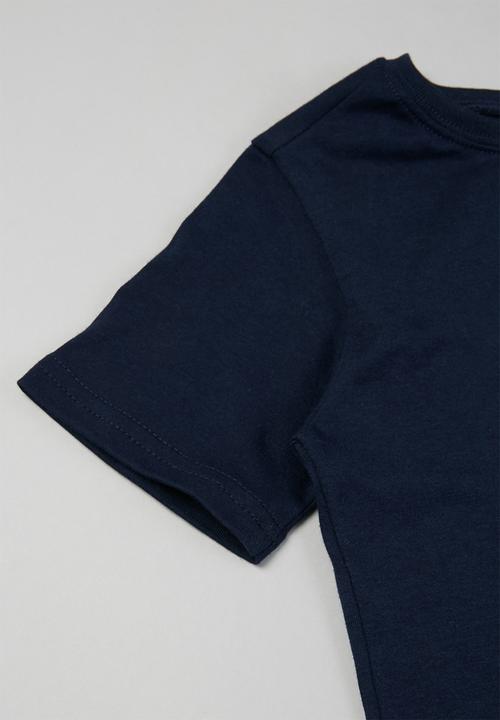 Pop Candy - Younger boys 2 pack stripe short sleeve tees - navy & white