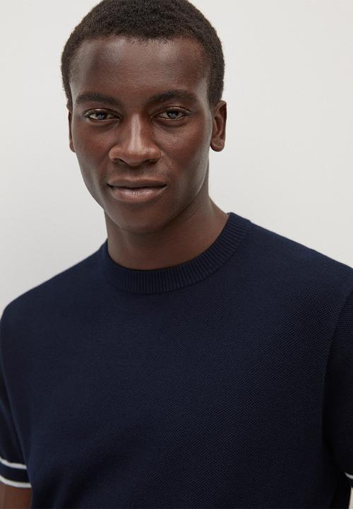 MANGO - Textured knit t-shirt- navy
