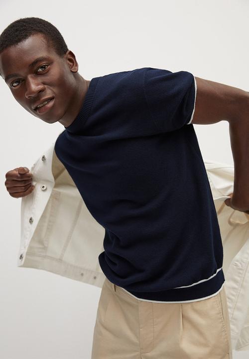 MANGO - Textured knit t-shirt- navy