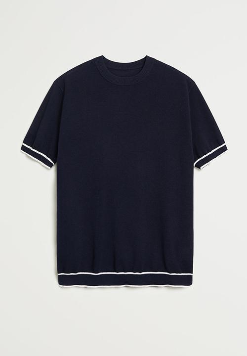 MANGO - Textured knit t-shirt- navy