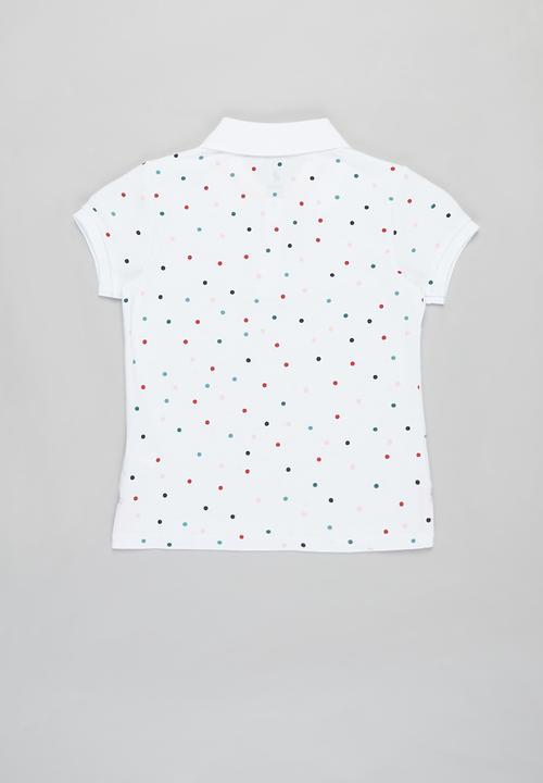 POLO - Girls Kim dot printed short sleeve golfer - white