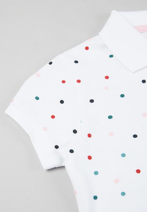 POLO - Girls Kim dot printed short sleeve golfer - white