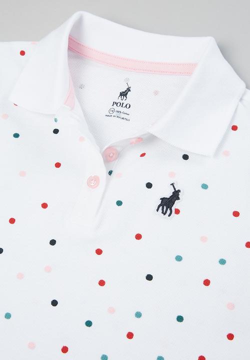 POLO - Girls Kim dot printed short sleeve golfer - white