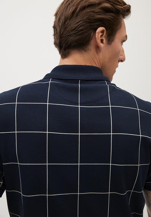 MANGO - Check polo shirt - navy & white