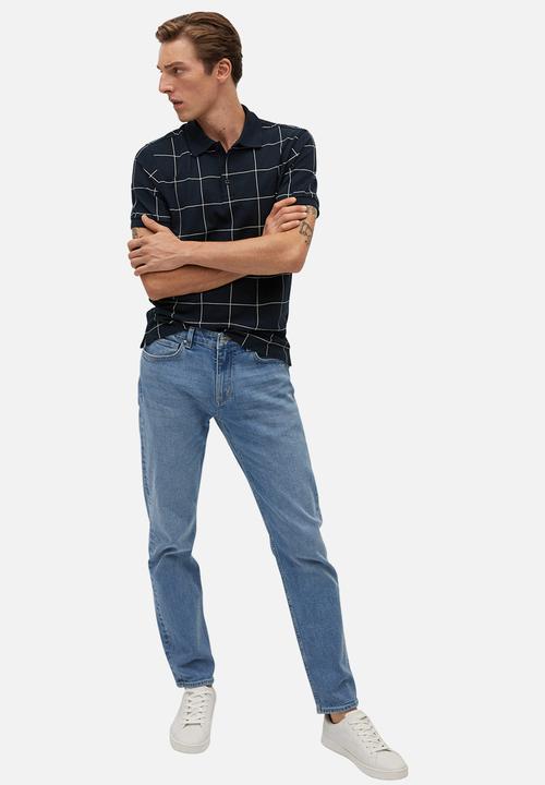 MANGO - Check polo shirt - navy & white