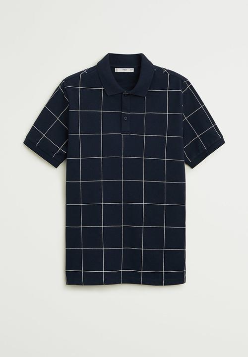 MANGO - Check polo shirt - navy & white