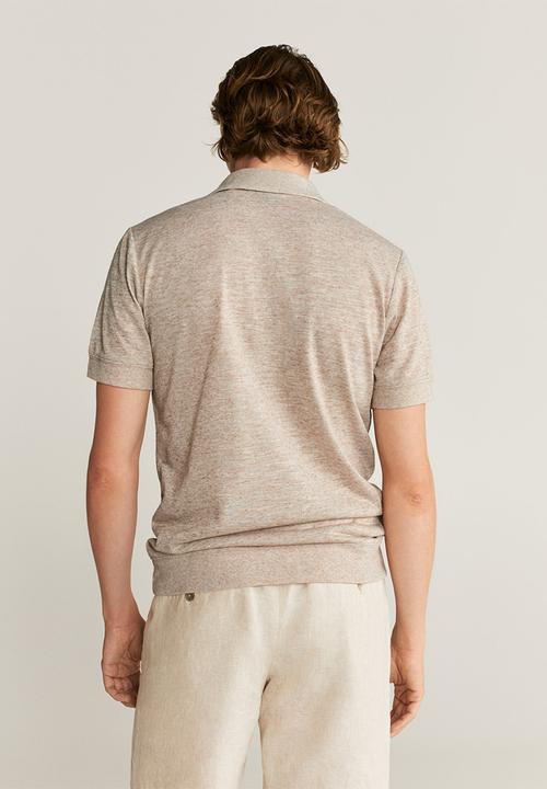 MANGO - Crochet polo shirt - beige