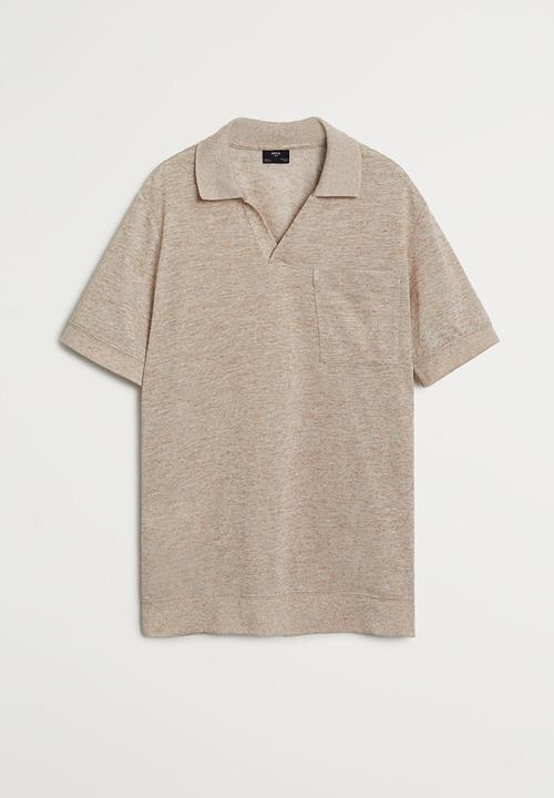 MANGO - Crochet polo shirt - beige
