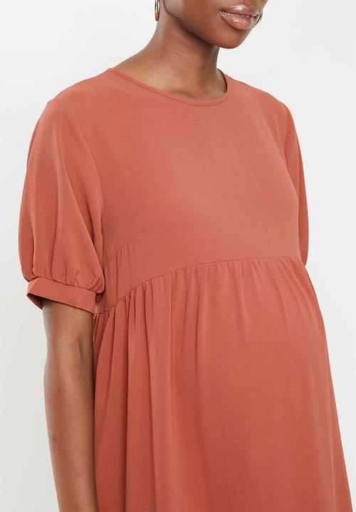 Missguided - Maternity puff sleeve midi smock dress - rust