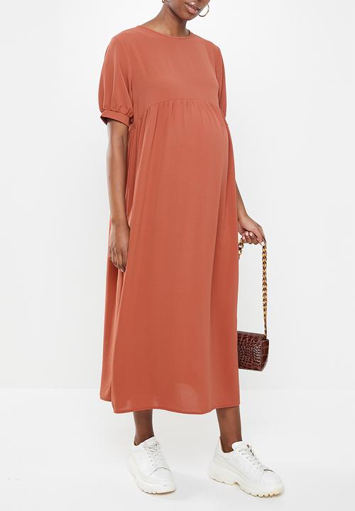 Missguided - Maternity puff sleeve midi smock dress - rust